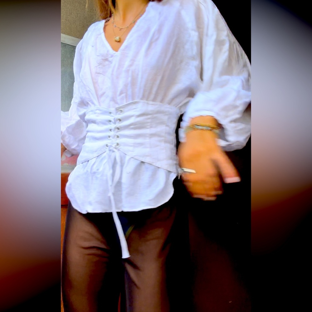 Vintage white natural fiber prairie vibes vintage corset blouse